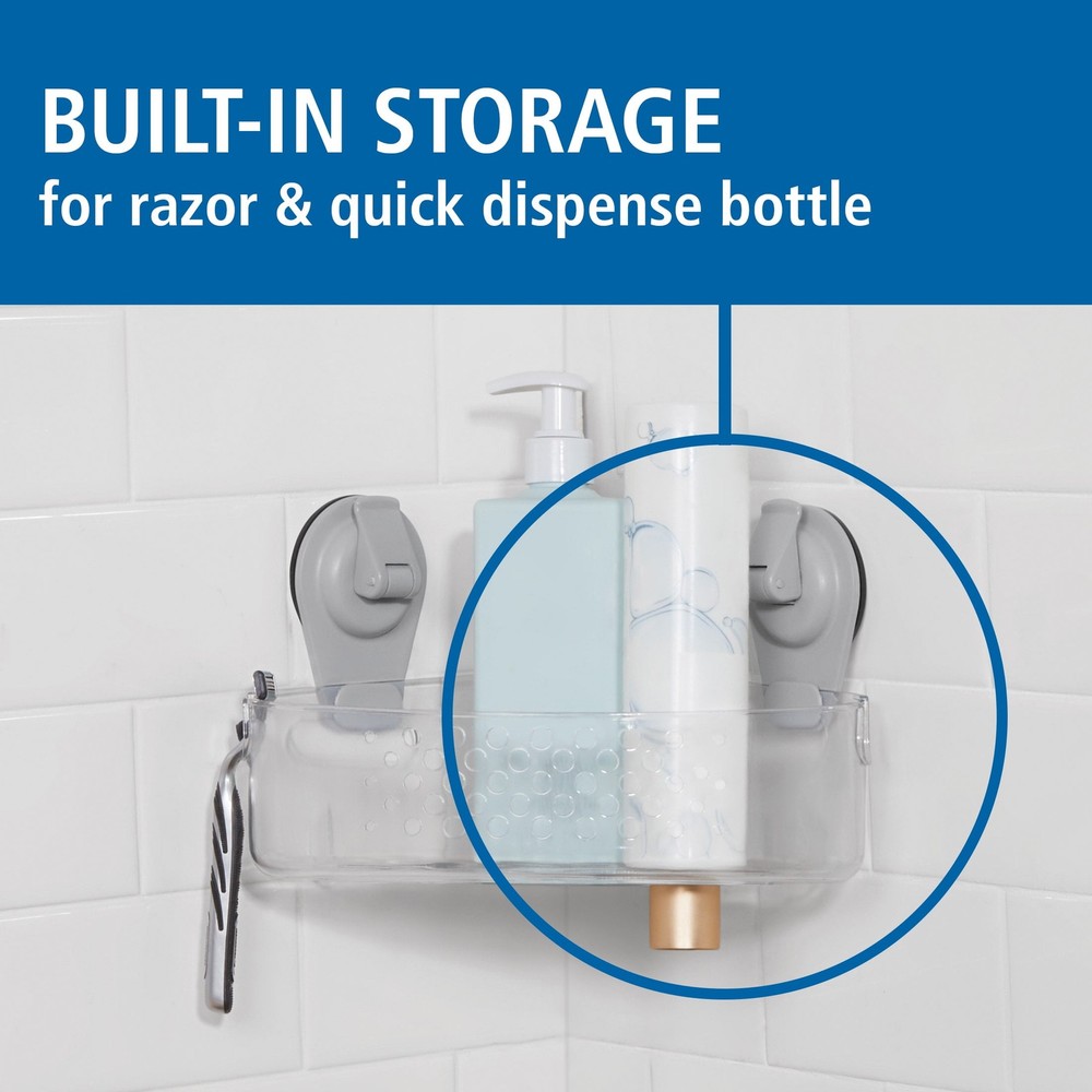 Clear Wall-Mounted Corner Suction Bath Basket Easy to Install, No Tools