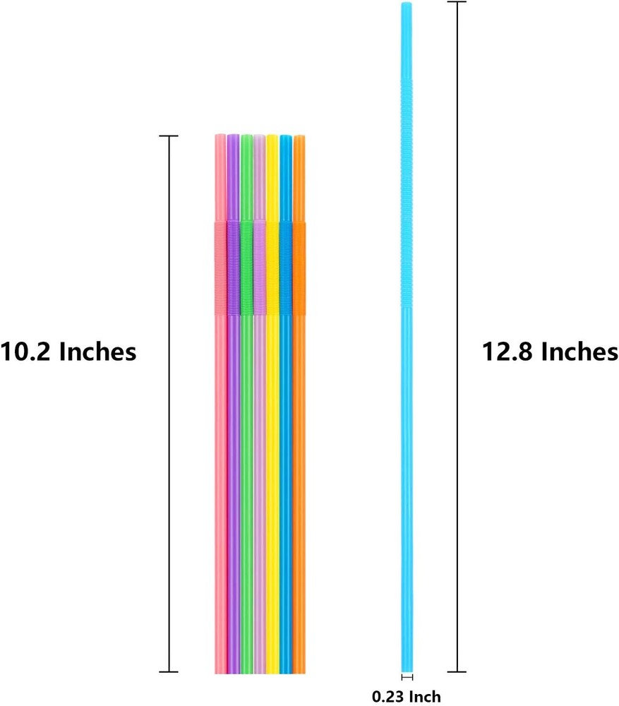 100 Pcs Colorful Extra Long Plastic Drinking Straws Bendable Disposable Straws