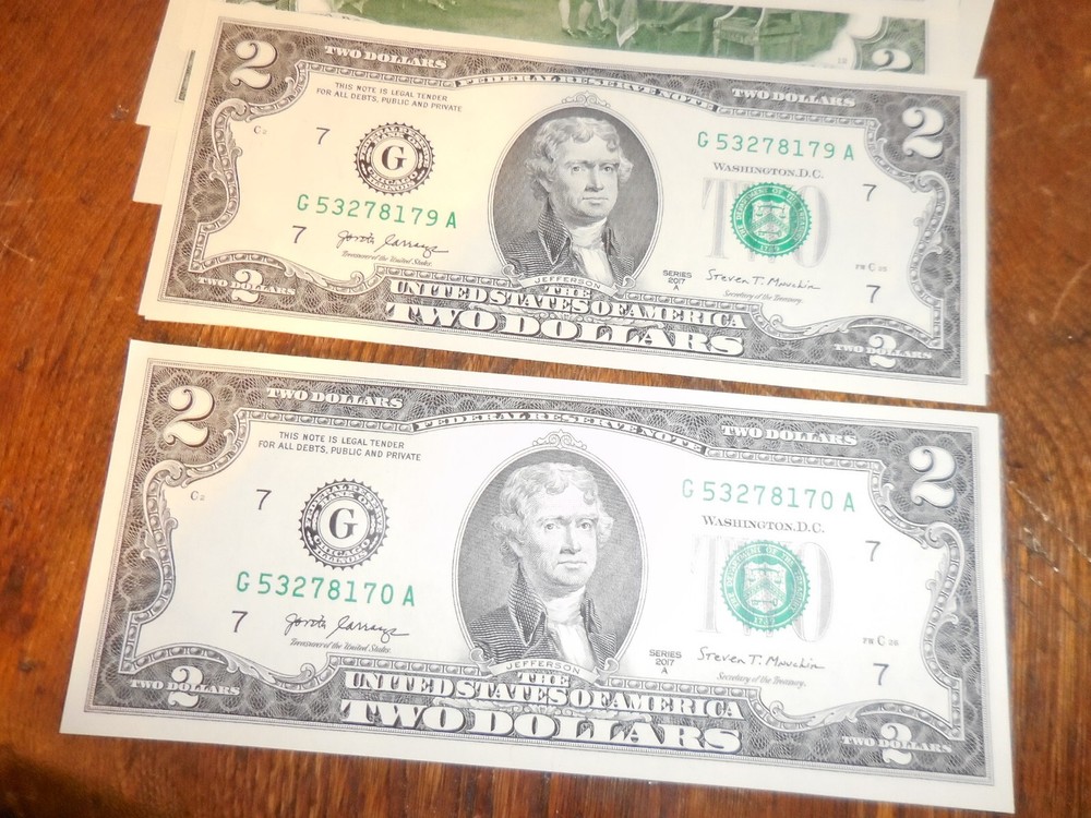 10 Consecutive U.S. $2 DOLLAR BILLS Uncirculated 2017A~G53278170-79A