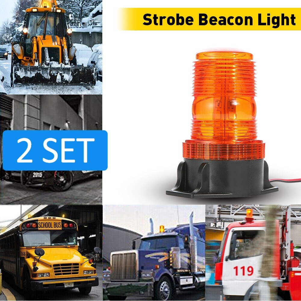 2X Amber LED Rotating Strobe Light Rooftop Flash Beacon Strobe Warning Lamp