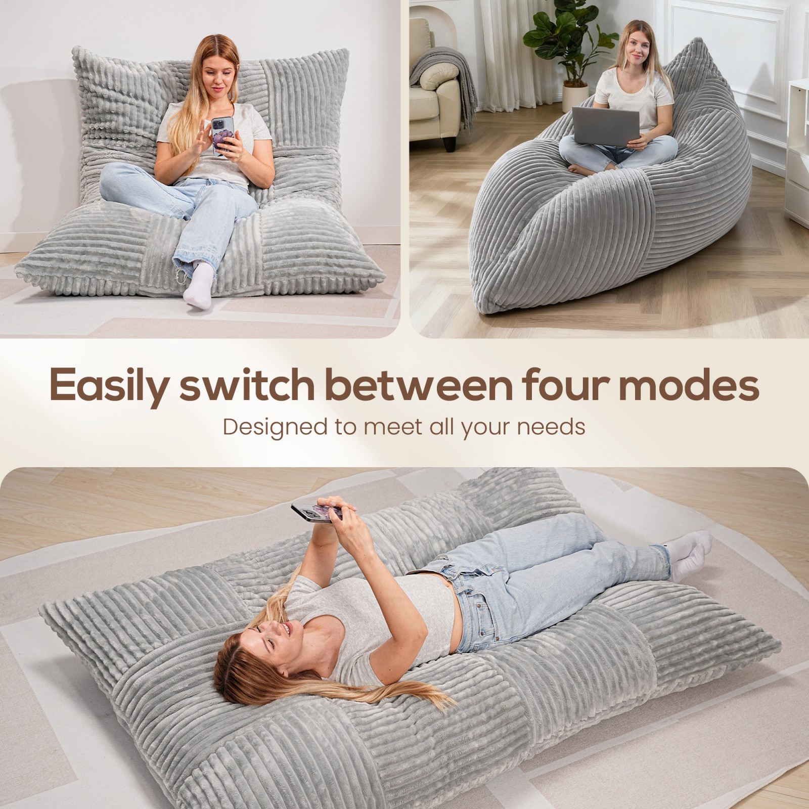 Bean Bag Chair Giant Lounge Chair with Metal Base for Living Room Lazy Sofa Bed