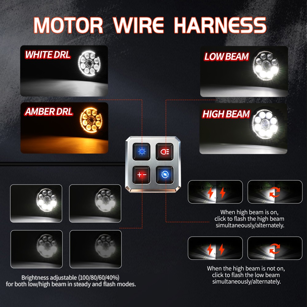 2x4.5" 200W LED Motorcycle Driving Fog Spot Light Auxiliary Lamp White+Amber DRL