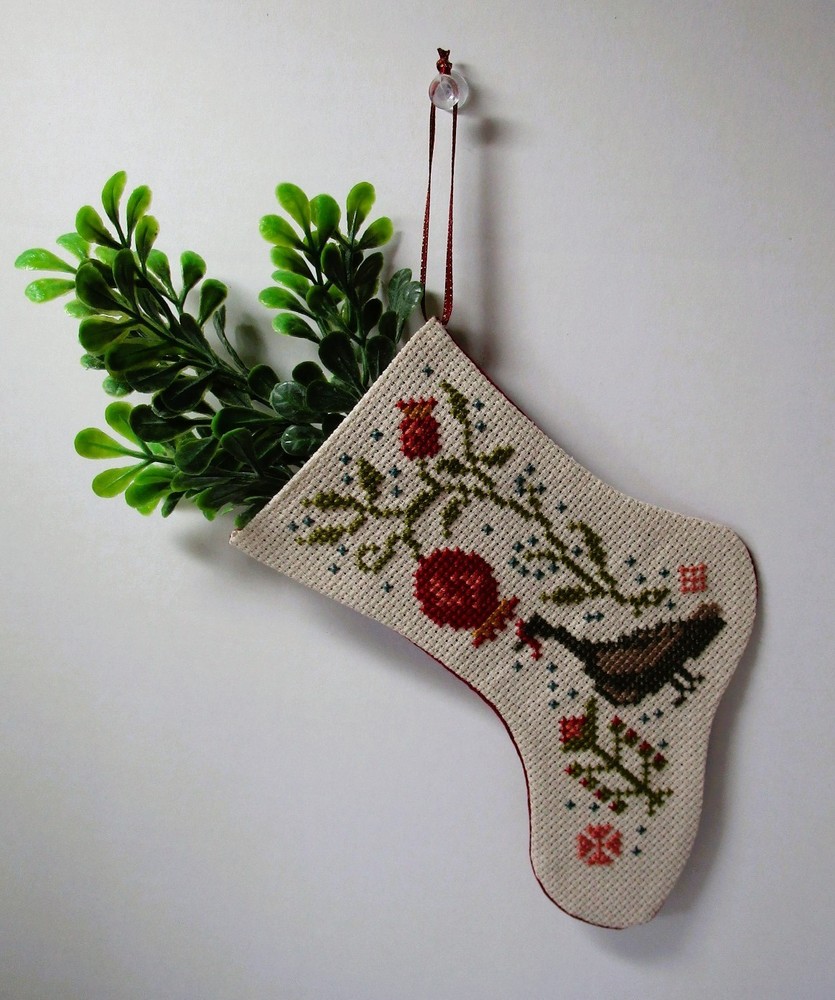 FINISHED BLACKBIRD DESIGNS MINI STOCKING FALL CROSS STITCH HANGING DECOR