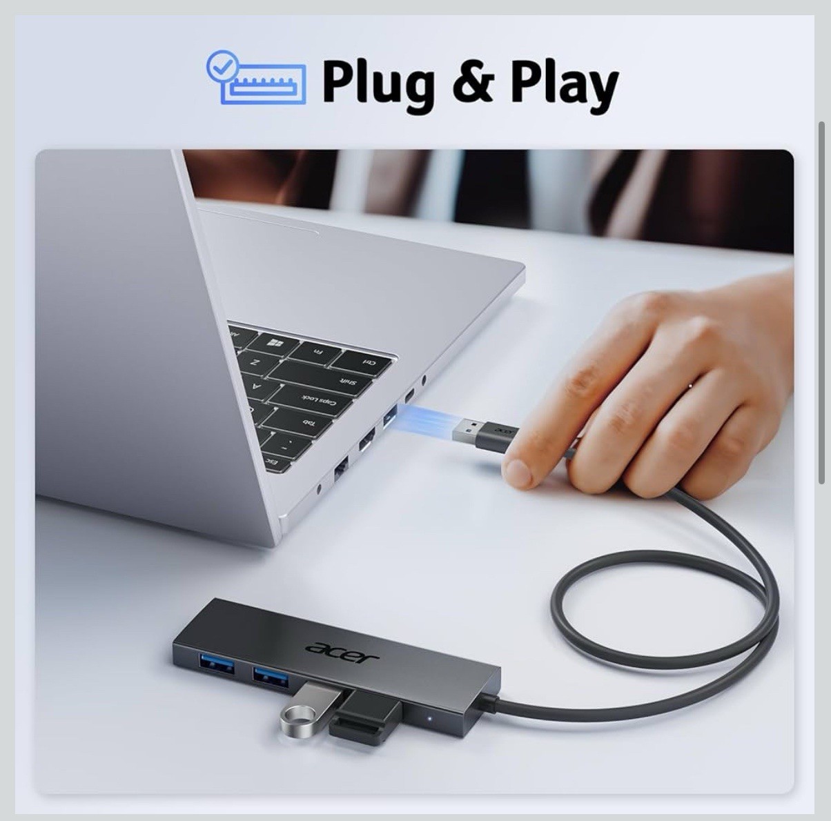 Acer USB Hub 4 Ports, Multiple USB 3.0 Hub, USBA Splitter for Laptop with Typ...