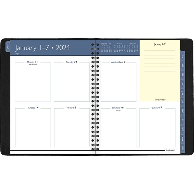 AT-A-GLANCE QuickNotes 2024 Weekly Monthly Planner Black Medium 6 12 x 8 34