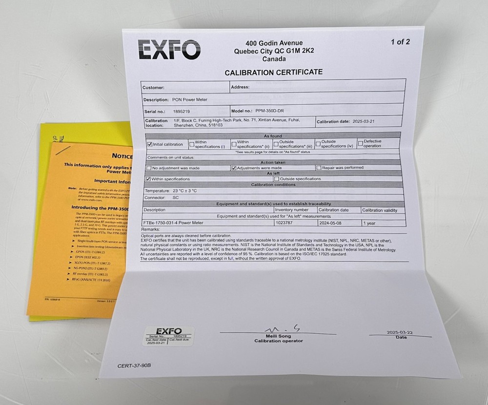 EXFO PPM-350D-DR-EA Optical Power Meter