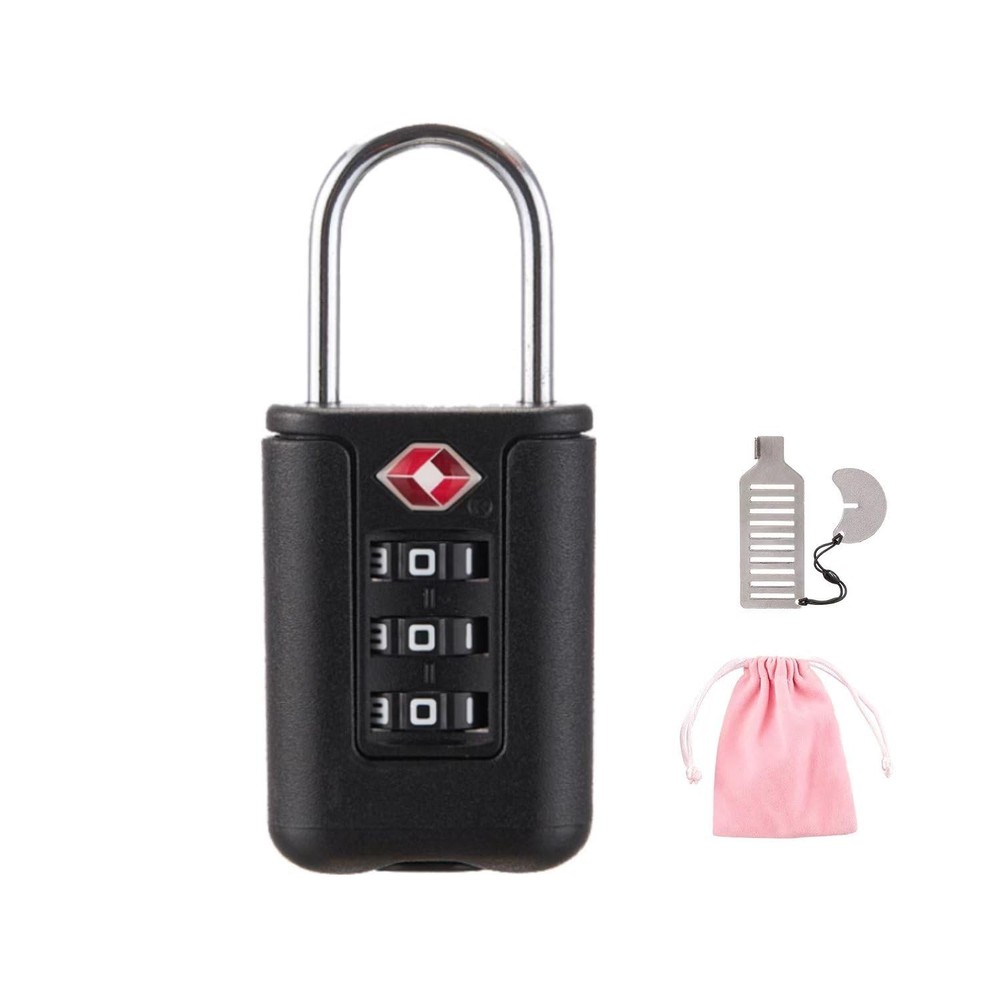 TSA Approved Luggage Locks - Combo Locks with Code (Black) Black