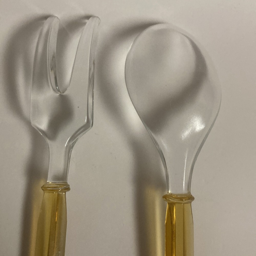 Art Deco Moser Amber Glass Serving Fork & Spoon