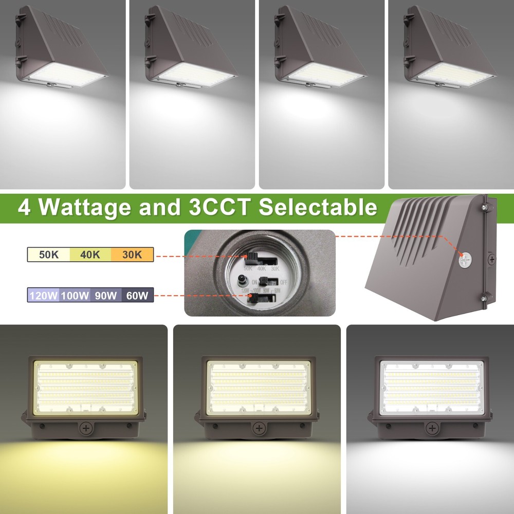 Full Cut Off LED Wall Pack Light with Photocell Sensor Wattage & CCT Selectable