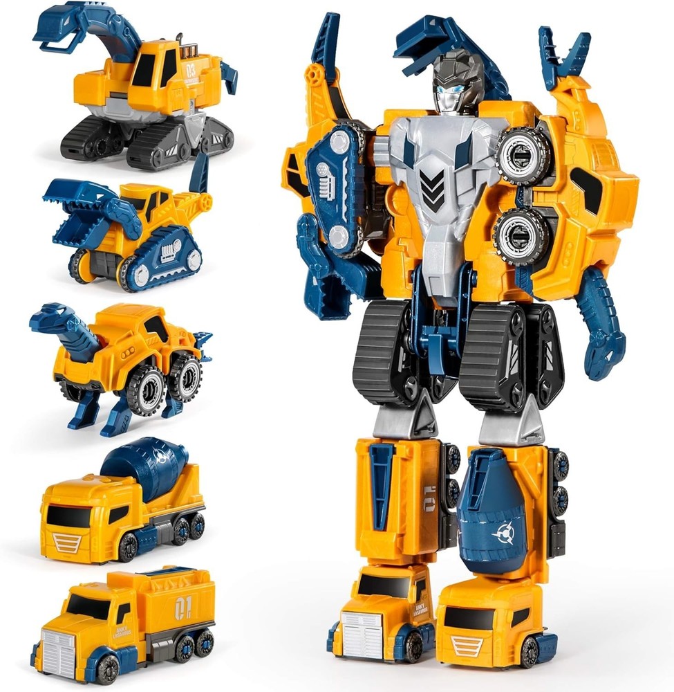 MIEBELY Toddler Robot Construction Vehicles Set – 5Pcs Transforming Robots