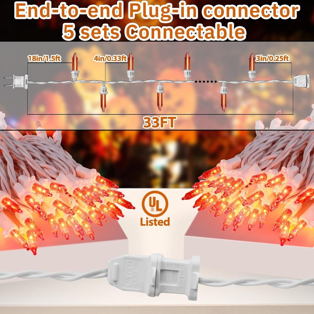 Christmas Mini String Lights Orange, 33FT 100 Count Incandescent Connectable