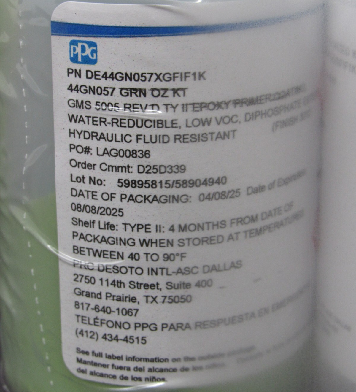 NEW PPG 2-Component Epoxy AIRCRAFT Green Primer 1oz Touch-Up Kit EXP 8-8-25 44GN