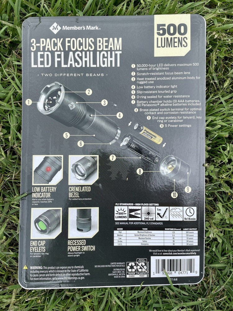 Member’s Mark 3-Pack 500 Lumens LED Flashlight