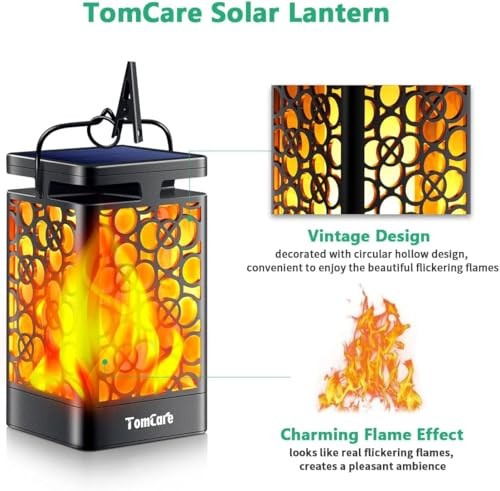 Solar Lanterns Outdoor Upgraded Flickering Flame 2 Pack Black Circle Pattern