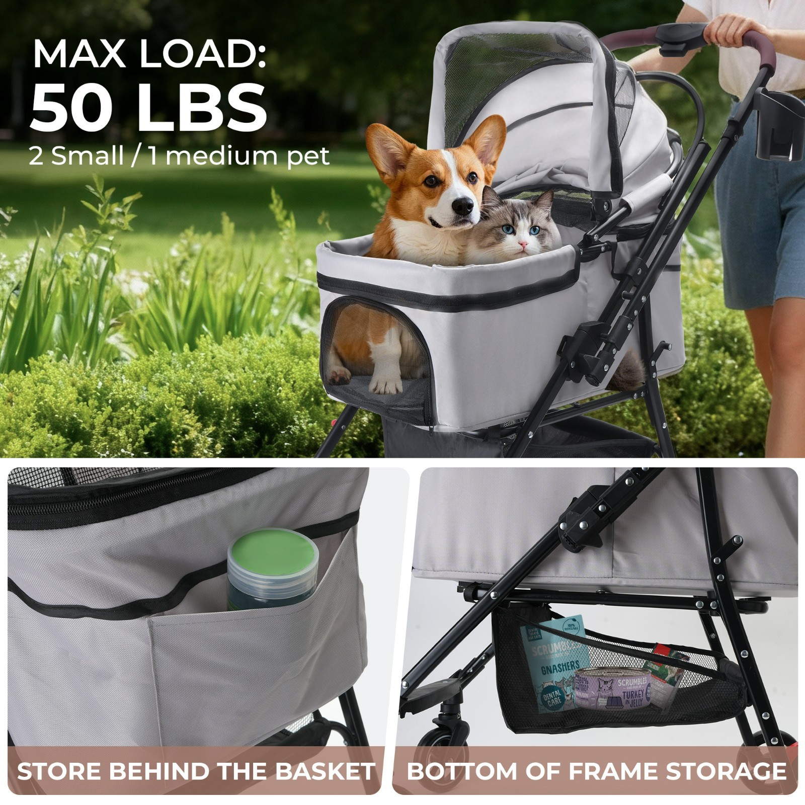 Foldable Pet Stroller 360° Rotating Wheels for Small Animals