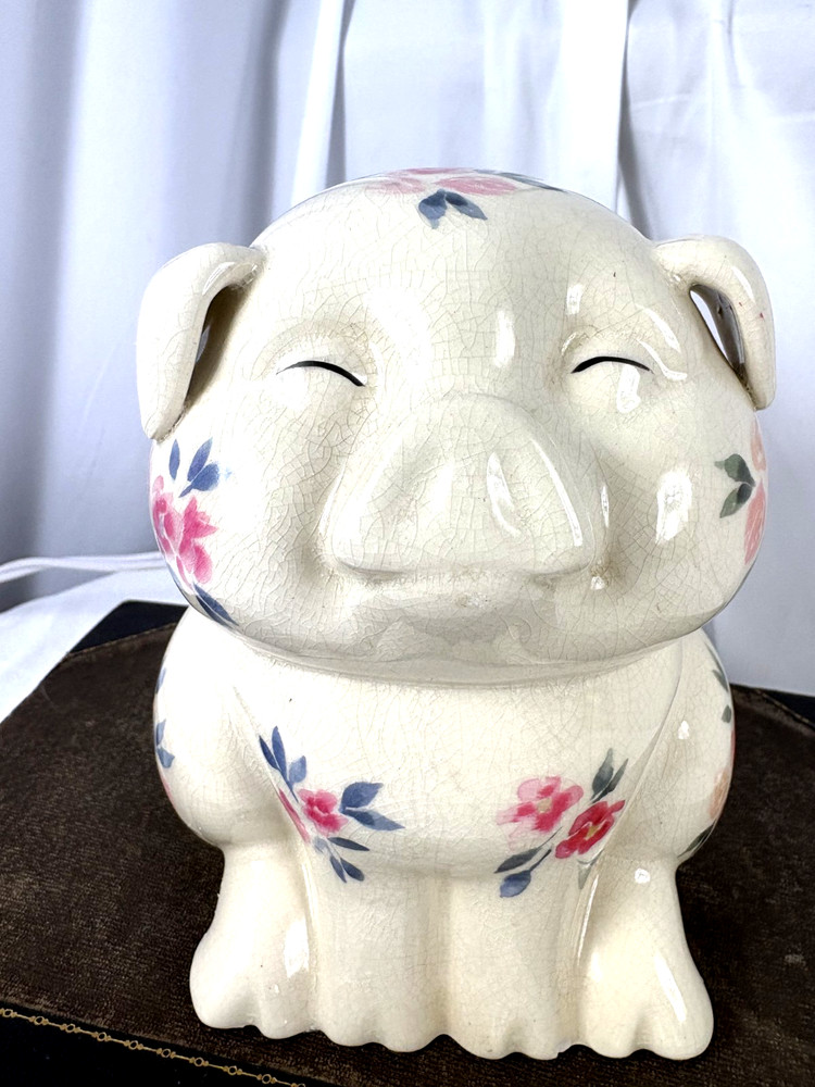 Ceramic Flying Pig Night Light Lamp Roses 6"