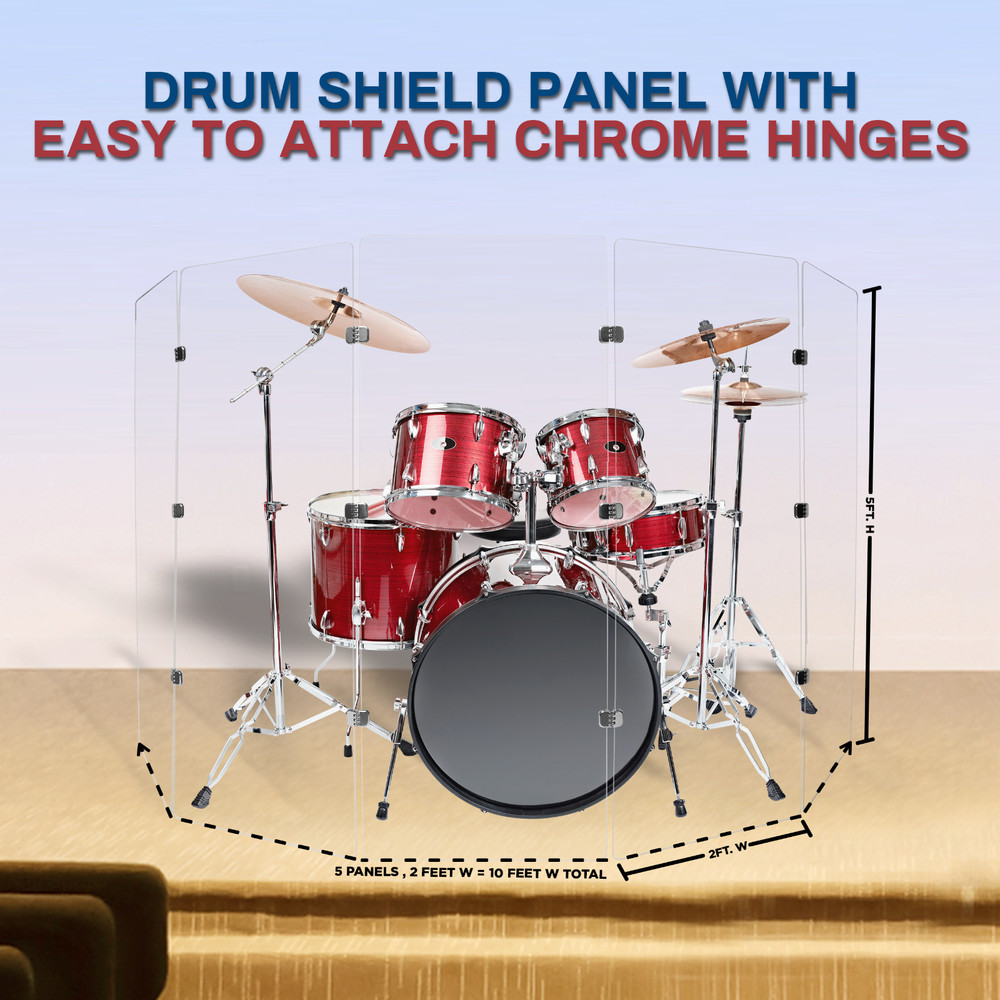 DS4 Professional Drum Shield - Five Clear Acrylic Panels with Chrome Hinges