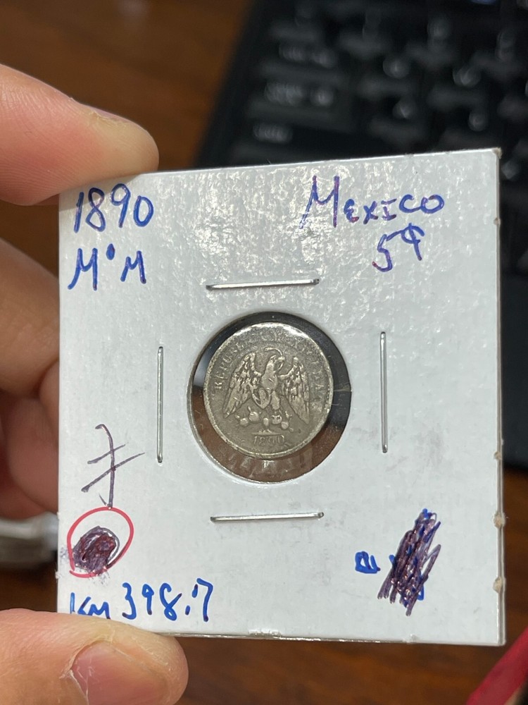 1890 Mo M Mexico 5 Centavos Silver Coin High Value