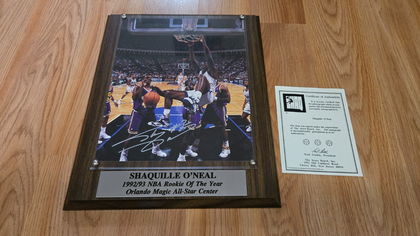 SIGNED Shaquille O'Neal Wall Plaque Shaq Rookie of the Year 1993 Orlando Magic