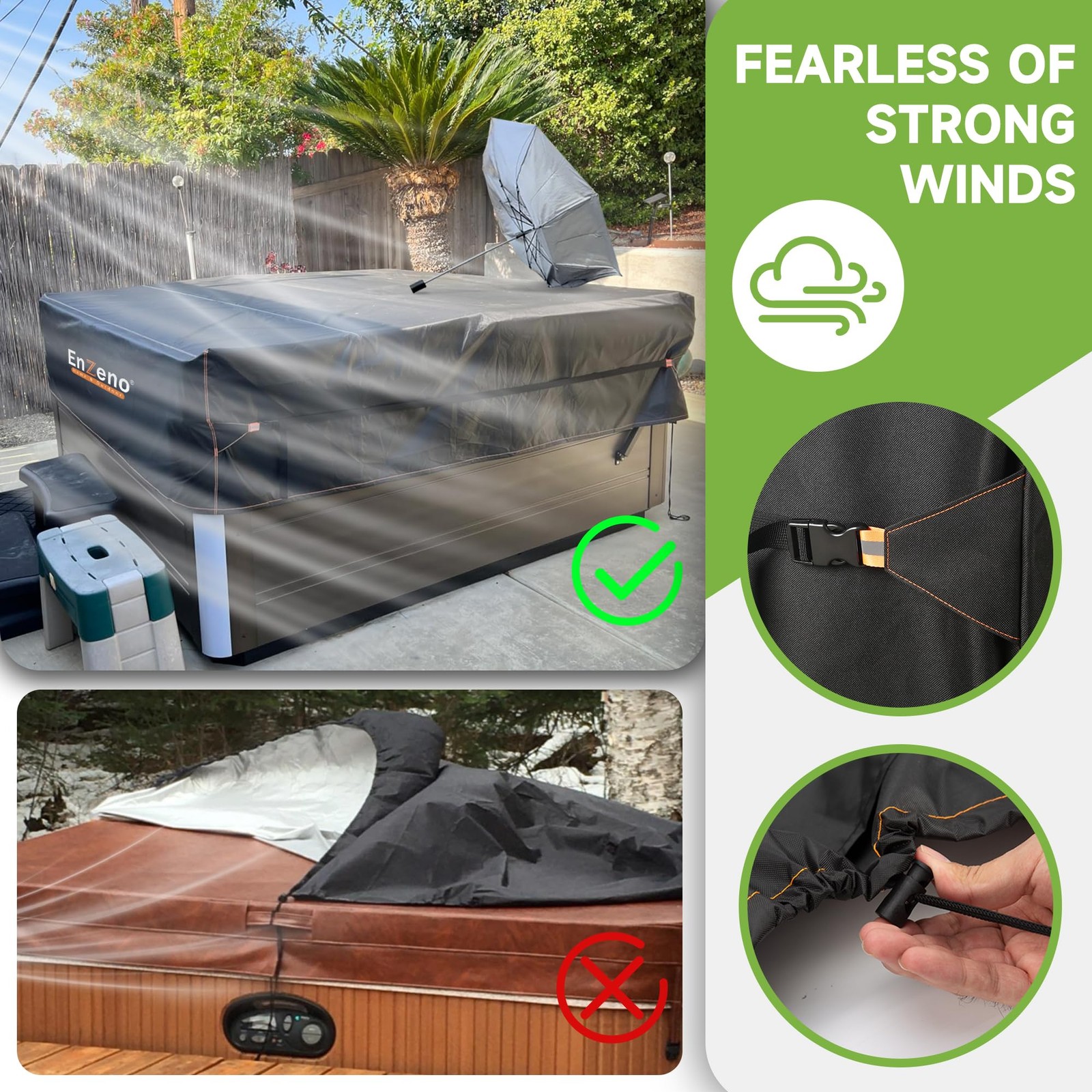 Enzeno Outdoor SPA Hot Tub Cover Waterproof Square 96 96x96inch, black