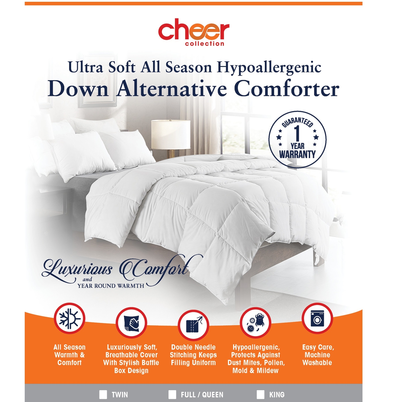 Cheer Collection Luxurious Duvet Insert - Super Plush Goose Down Alternative