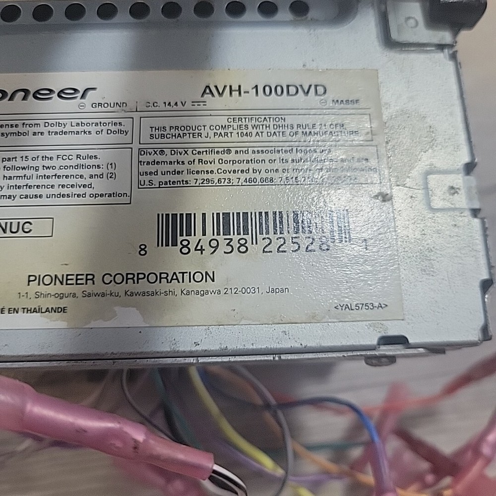 Pioneer AVH-100DVD Car DVD Player AM FM CD iPhone Android. Untested