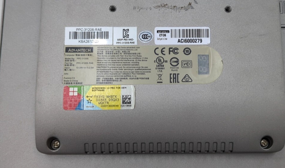 Advantech PPC-3120S-RAE 12.1in Panel PC Windows 10 Pro Used