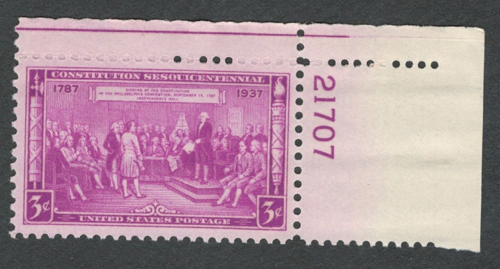 US. 798. 3c. Constitution Sesquicentennial Issue. Single Pl#. MNH. 1937