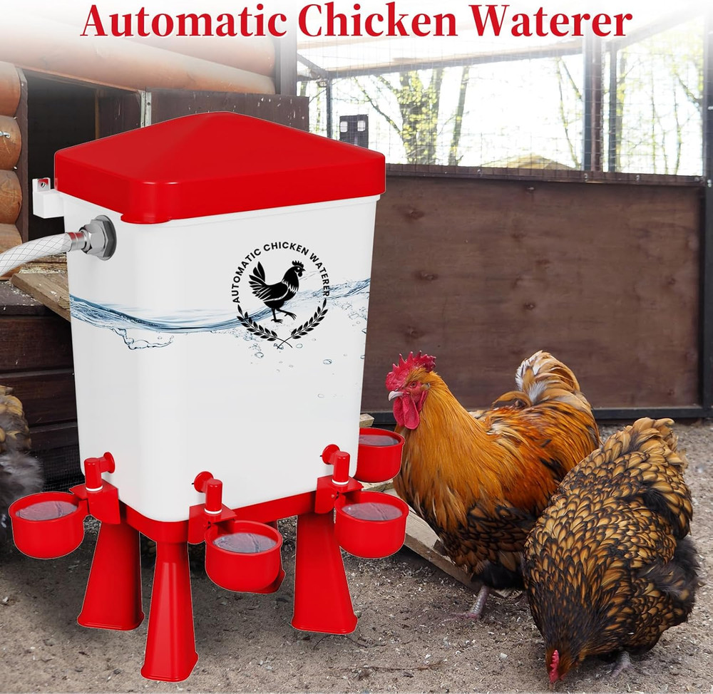 Chicken Waterer, 3 Gallons Automatic Chicken Waterers with 5Ft Pipe, Float Contr