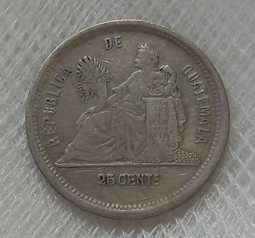 1881 E GUATEMALA 25 CENTAVOS SILVER COIN