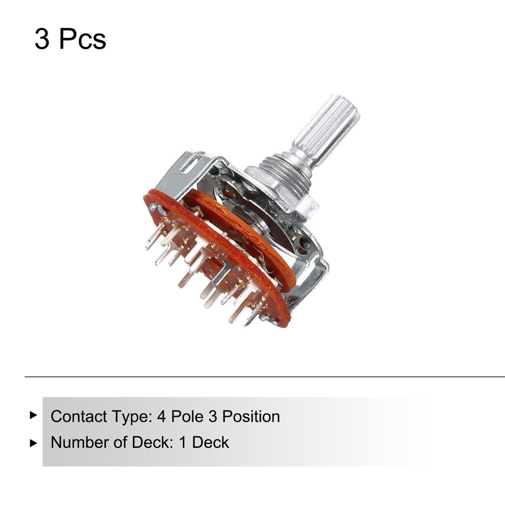 3Pcs 4P3T Rotary Switch 4 Pole 3 Position Band Selector 1 Deck