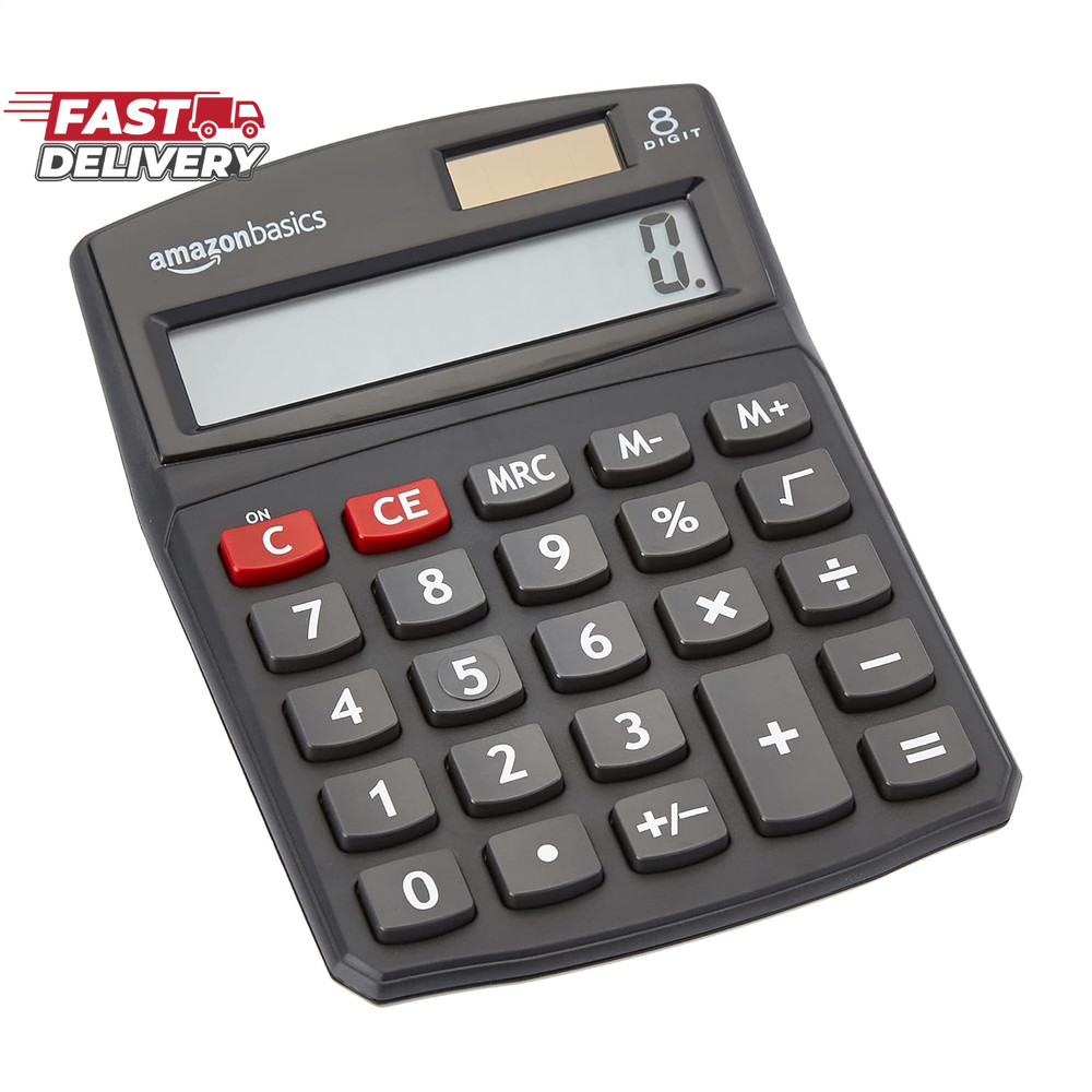 Amazon Basics LCD 8-Digit Desktop Calculator, Portable and Easy to Use, Black, 1