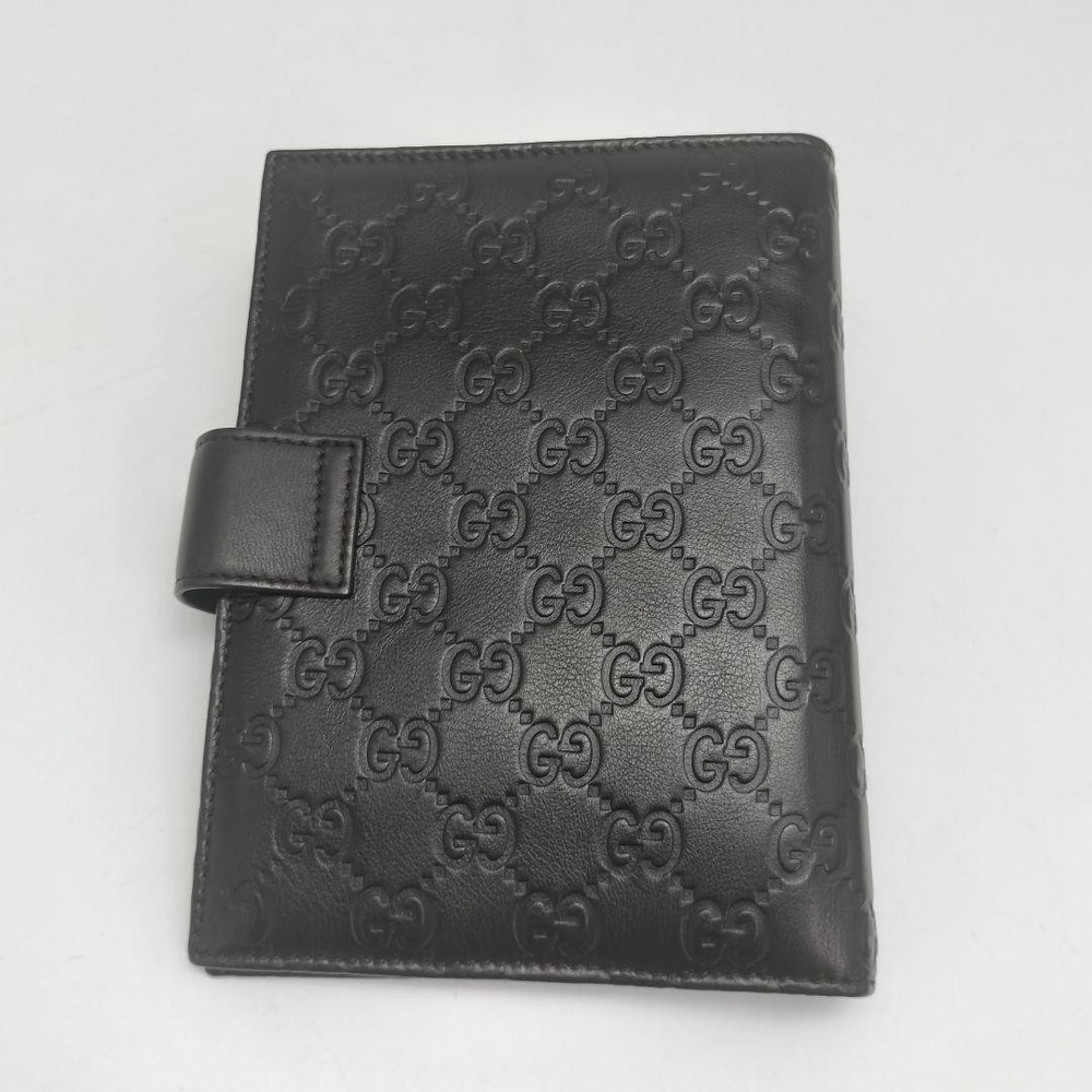 GUCCI GG Pattern Notebook Cover Leather Dark Brown x Silver Hardware Authentic