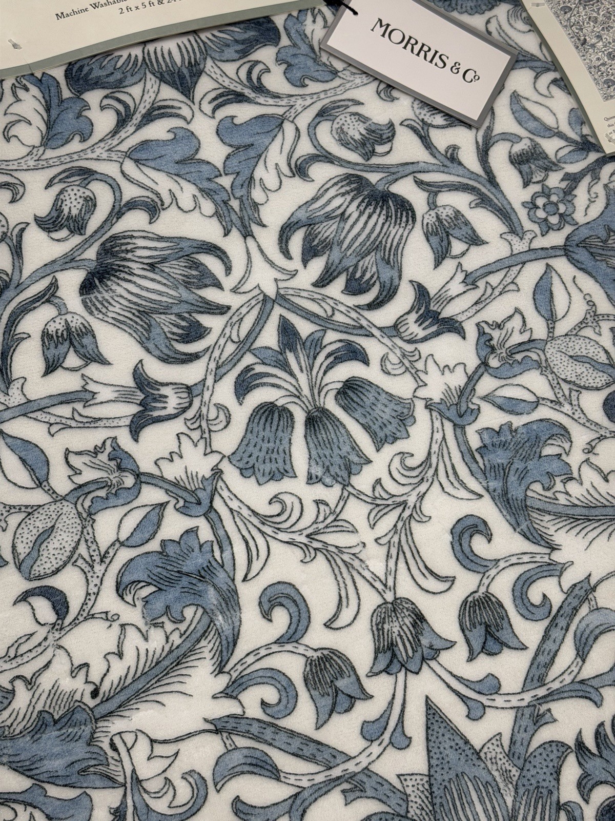 NEW Morris & Co 2 Piece Accent Rug Set Lodden Blue White 2'x5' Washable 24"x36"