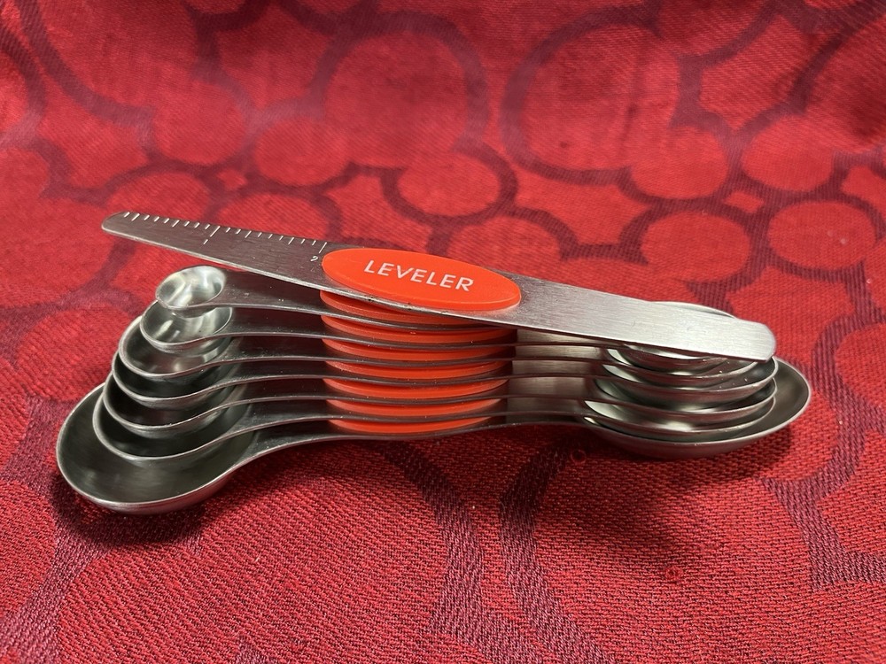 Magnetic Stackable Stainless Steel Measuring Spoons Set & Leveler Complete-9409