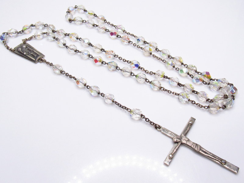 Vintage Sterling Silver Crystal Rosary Rome