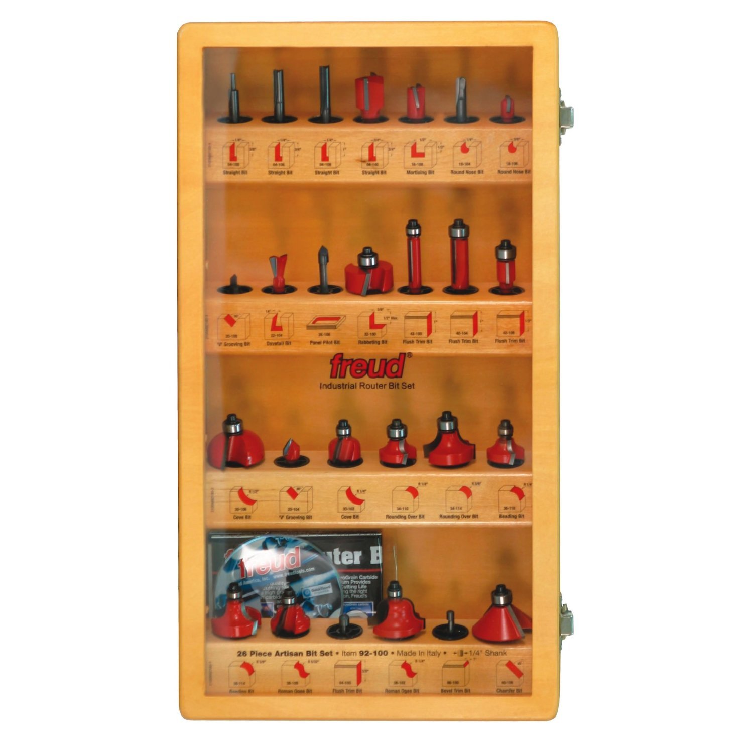 NEW Freud 92-100 NDELUXE 26 PIECE  Router Bit System SET 1/4" SHANK WOODEN CASE