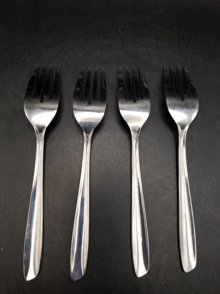 Vtg 4 MCM Onieda spring leaf silverware/ flatware salad forks