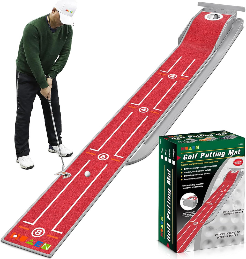Mini Golf Putting Mat - Indoor/Outdoor with Ball Return Alignment Guide & Durabl