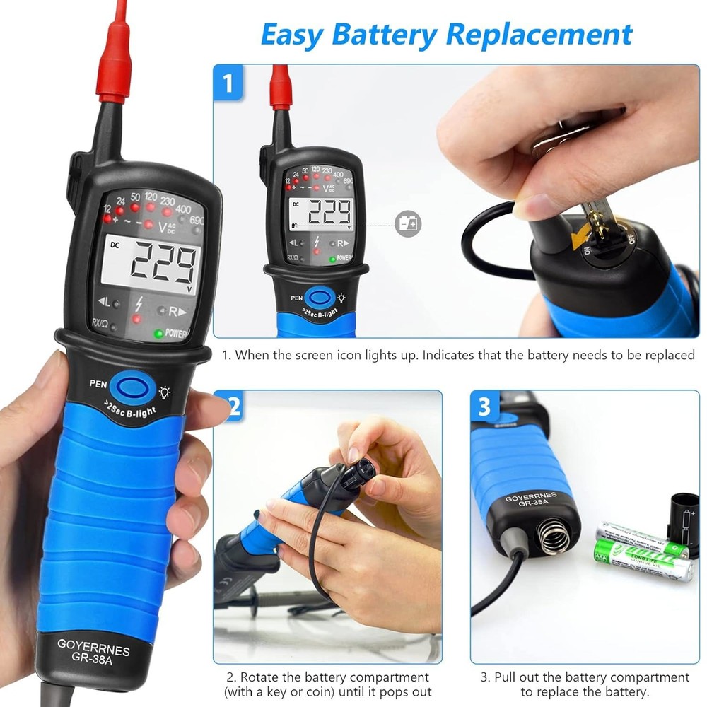 AC/DC Voltage Phase Tester 690V Voltmeter Digital LEDs Phase Rotation Continuity