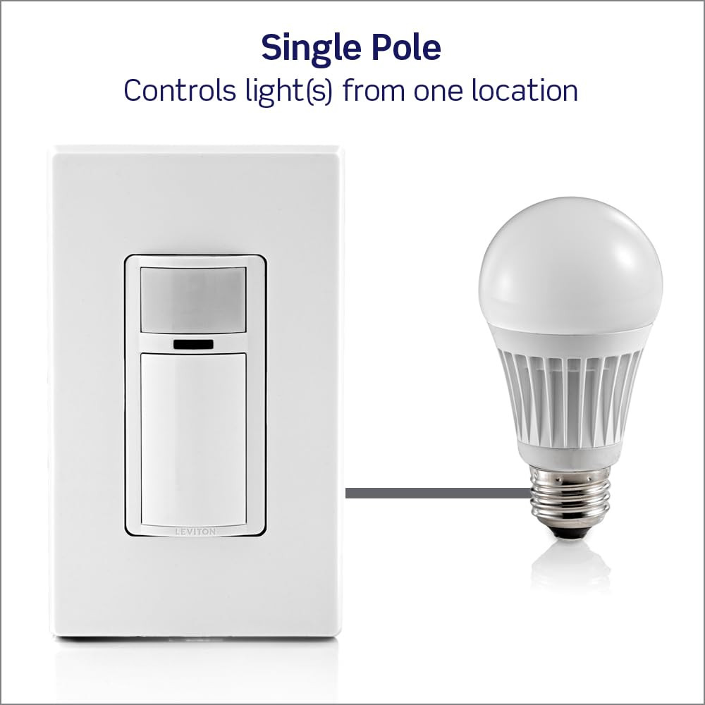 DOS02-LW Motion Sensor Light Switch, Motion Activated, Auto-On/Auto-Off, 2A, No