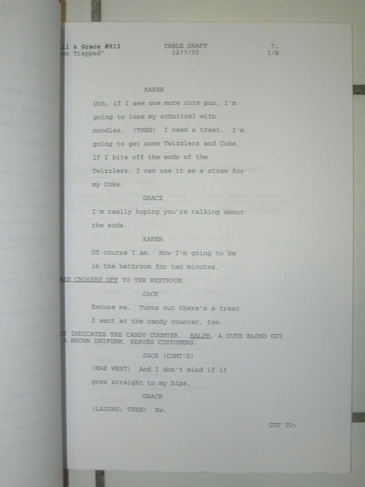WILL & GRACE ORIGINAL SCRIPT FOR "VON TRAPPED" TABLE DRAFT SEASON 8 2005