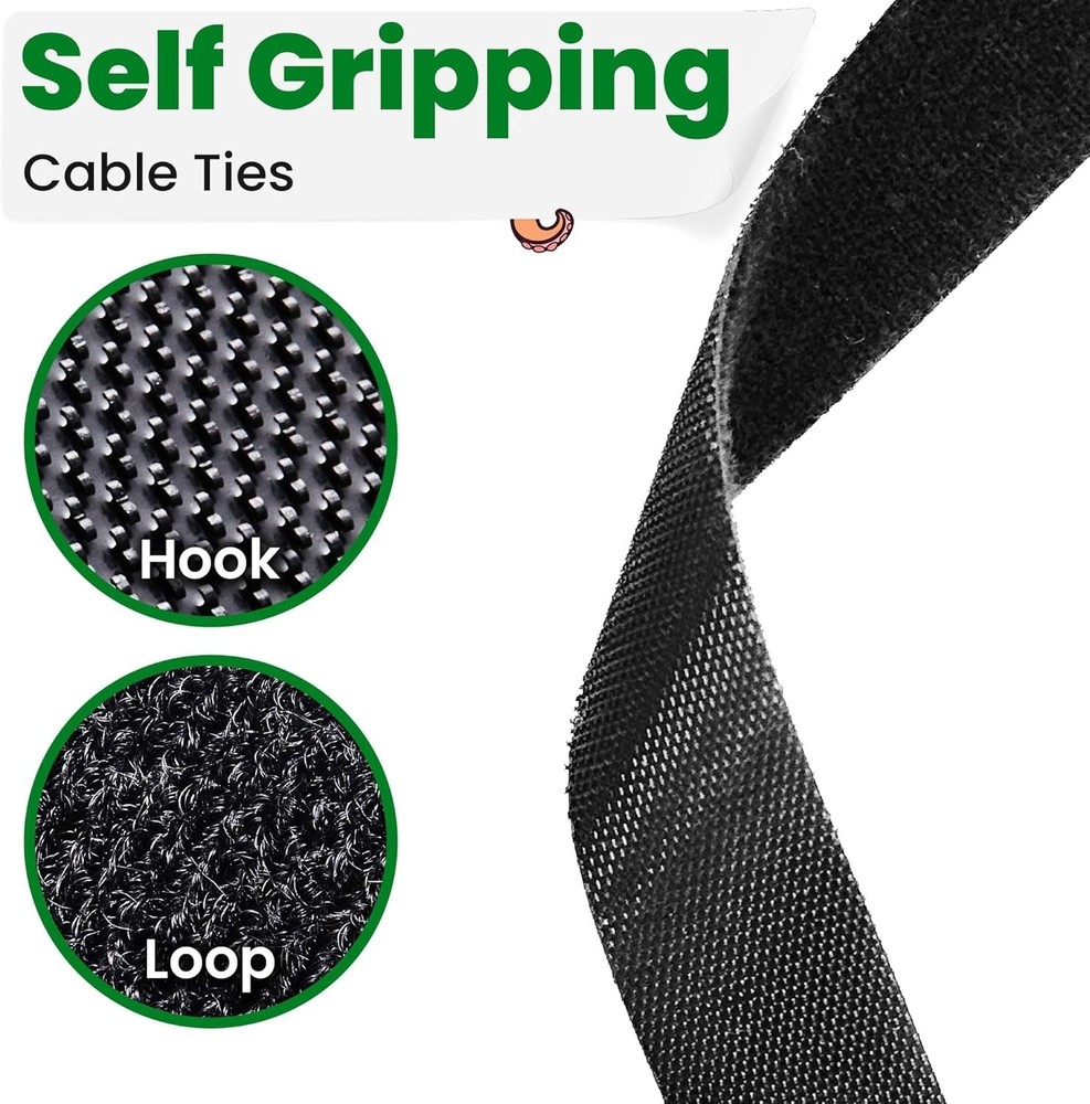 1 Inch x 30 FT Double Sided Self Stick Hook and Loop Tape for Cable Management