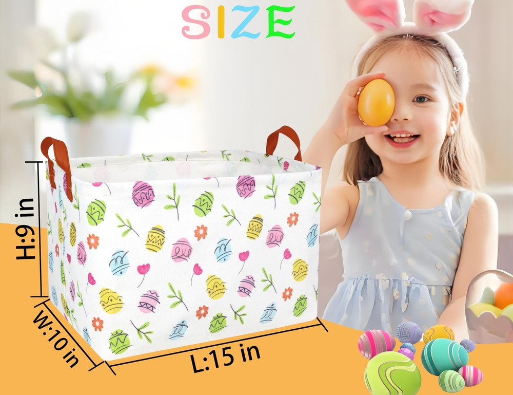 BOOHIT Rectangle Empty Easter Baskets Boy Large Toy Storage Bin Girls collaps...