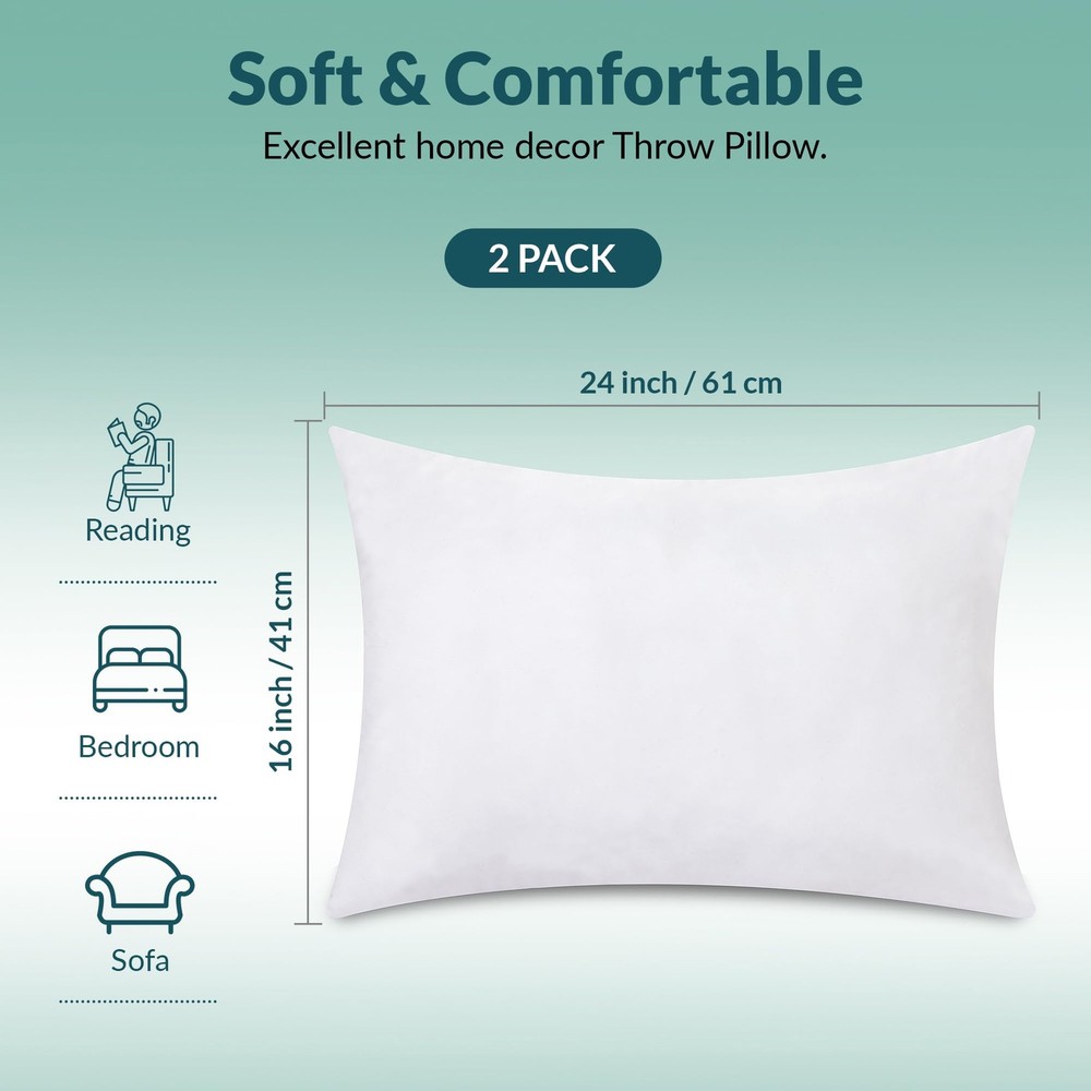 ROYALE LINENS 16x24 Down Alternative Throw Pillow Insert Hypoallergenic