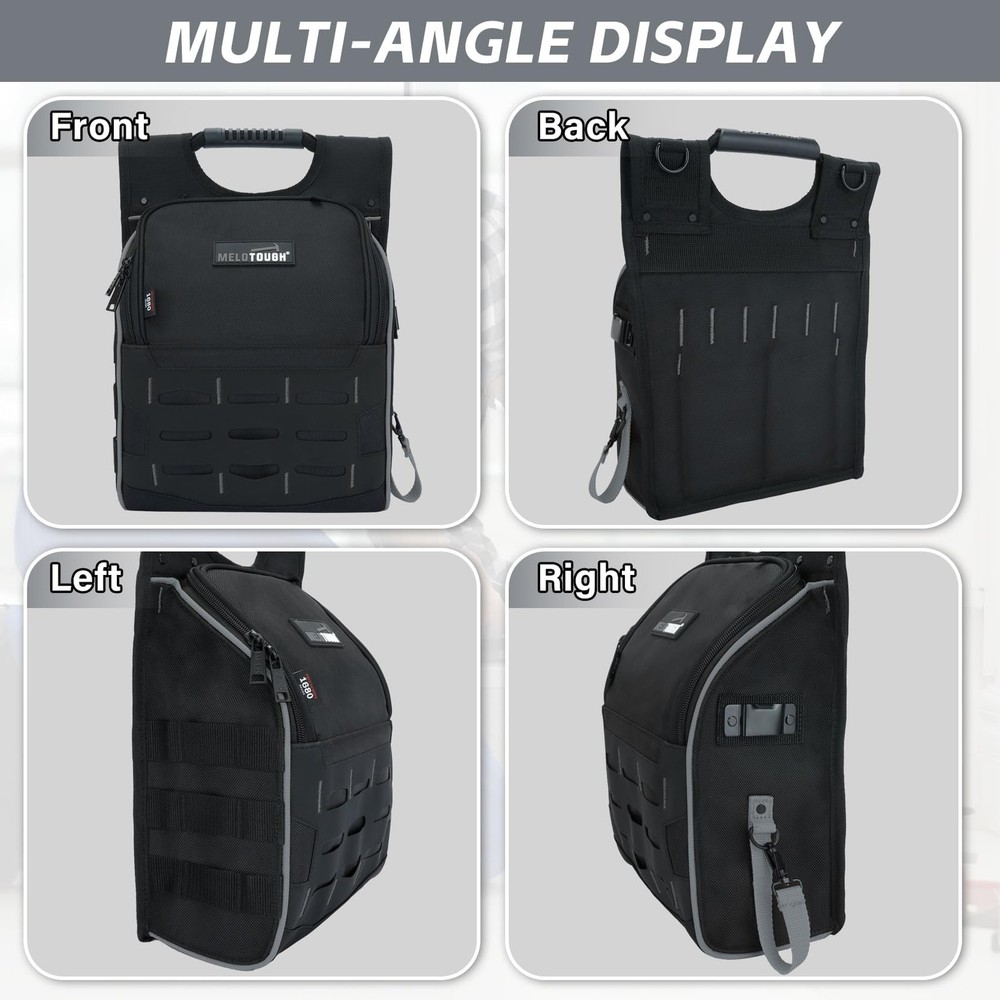 Electrician Tool Pouch Bag w/ Shoulder Strap, Multiple Pockets, Grey Design