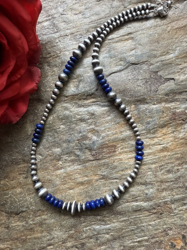 Sterling silver Lapis necklace 18 inch