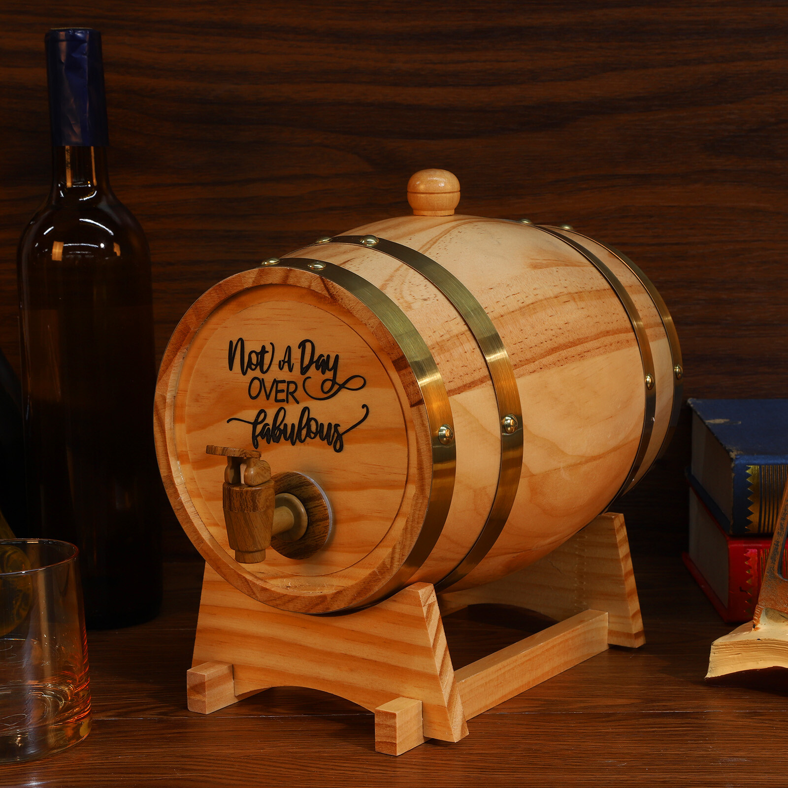 3 Liter Oak Aging Barrel with Stand, Bung, and Spigot - Age Cocktails, Bourbon