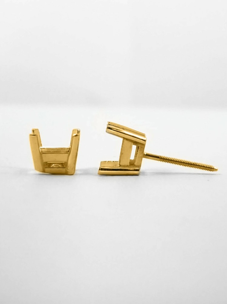 14K Yellow Gold Stud Earring Finding Mounting Setting Princess Basket Screw Back
