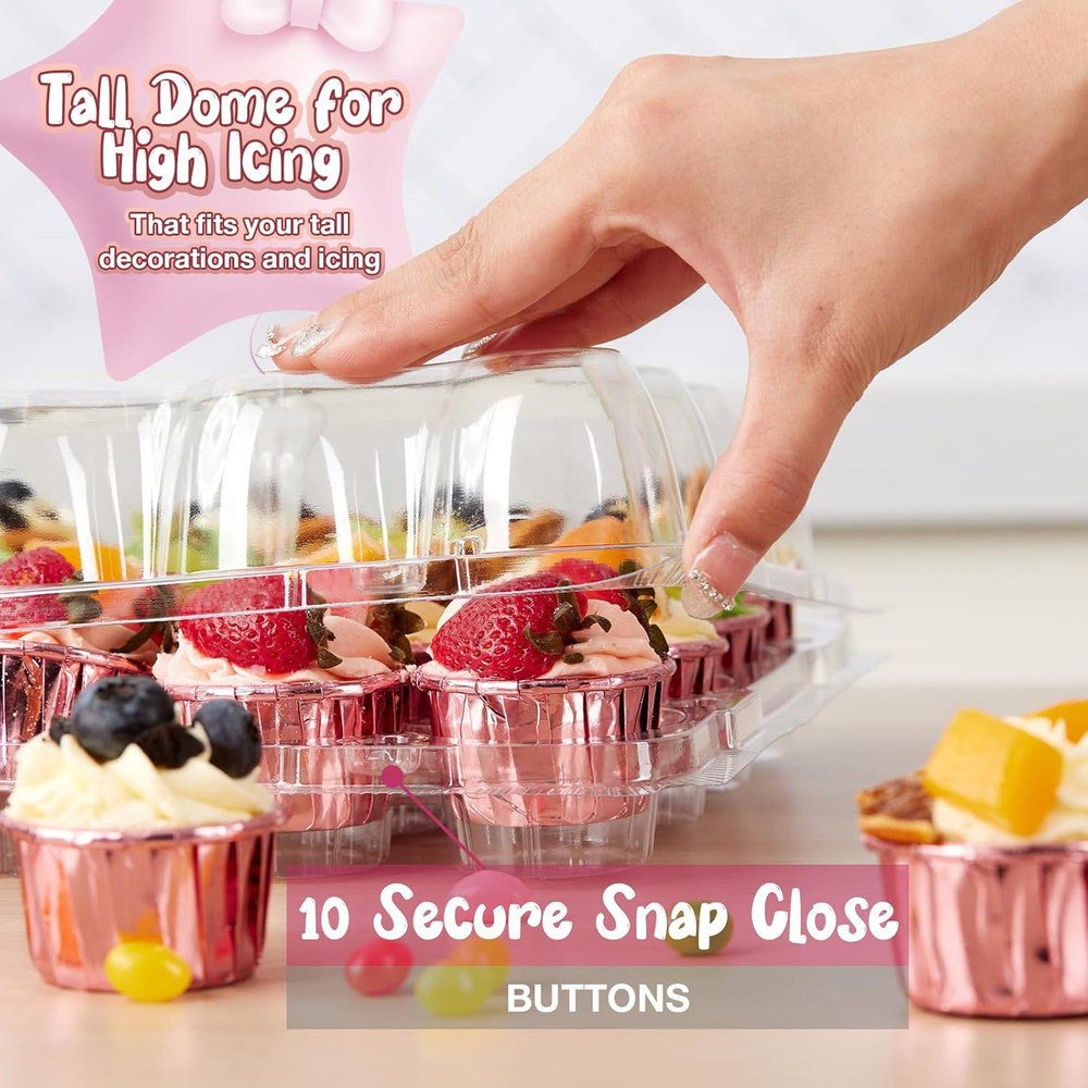 (24 Pack X 15 Sets) Mini Cupcake Containers with 375 Pack Cupcakes Liners, Pl...